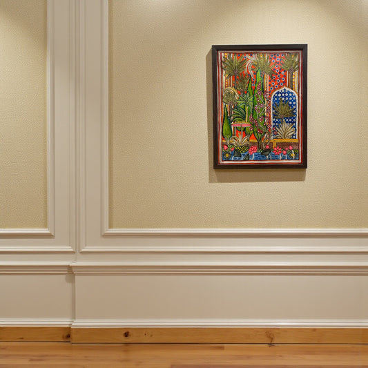 Authentic Handpainted  Lotus pond & tree with Resin Frame