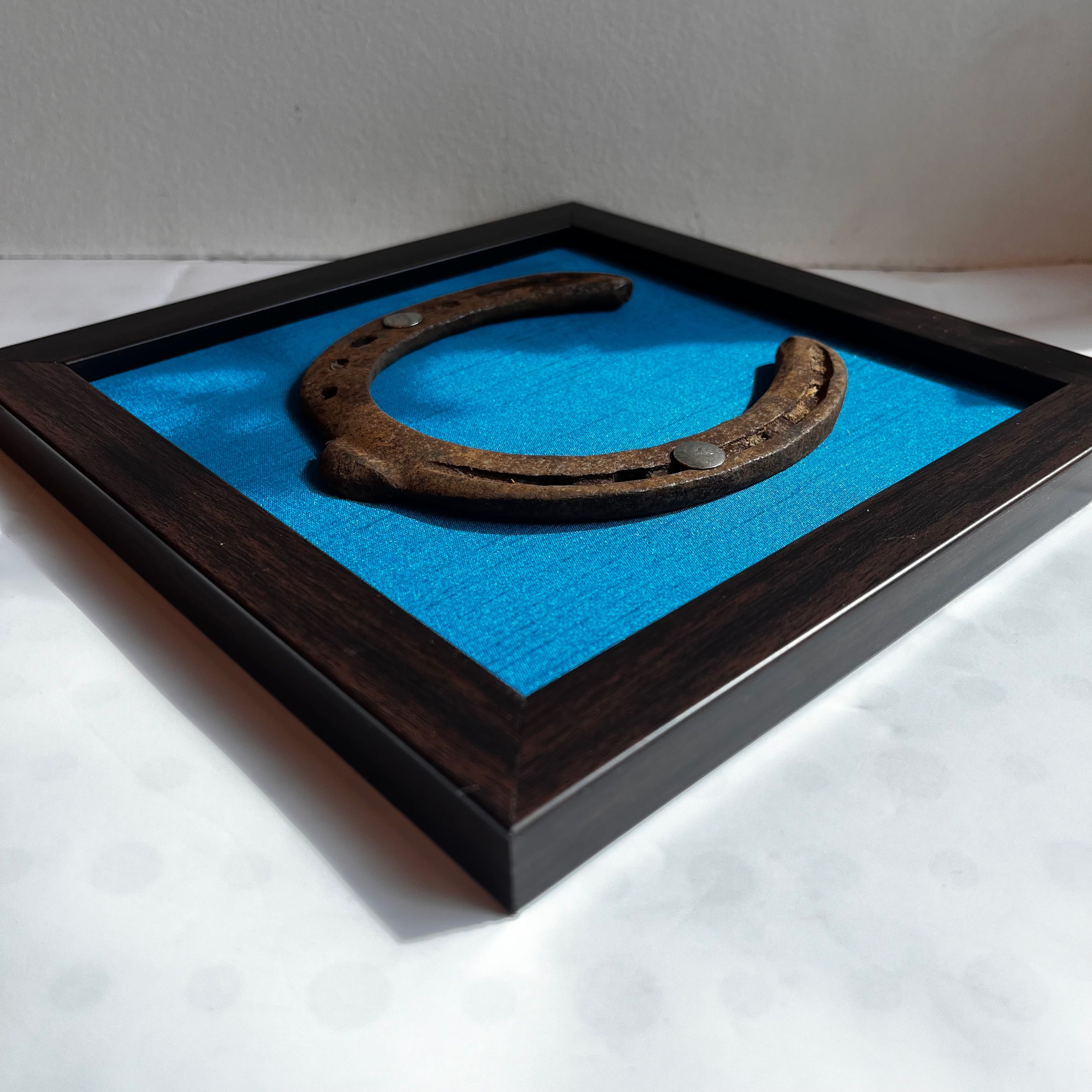 Good Luck Horse Shoe [Rustic] with copper sulphate Blue silk background