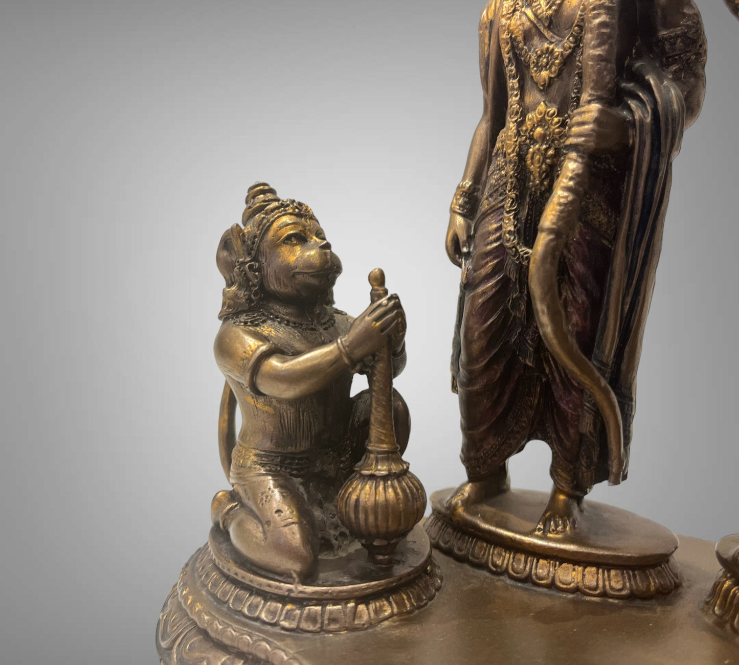 Bronze Ram Darbar Statue with Rama, Laxmana, Devi Sita, and Hanuman Murti.