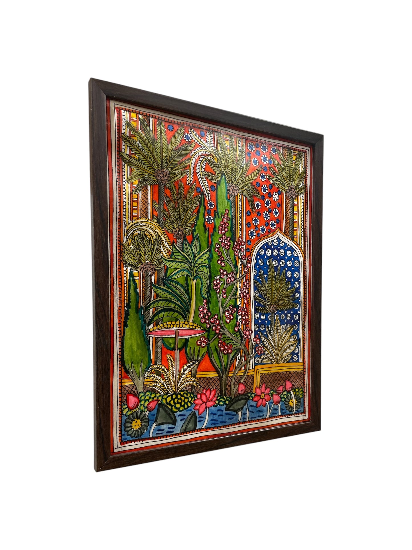 Authentic Handpainted  Lotus pond & tree with Resin Frame