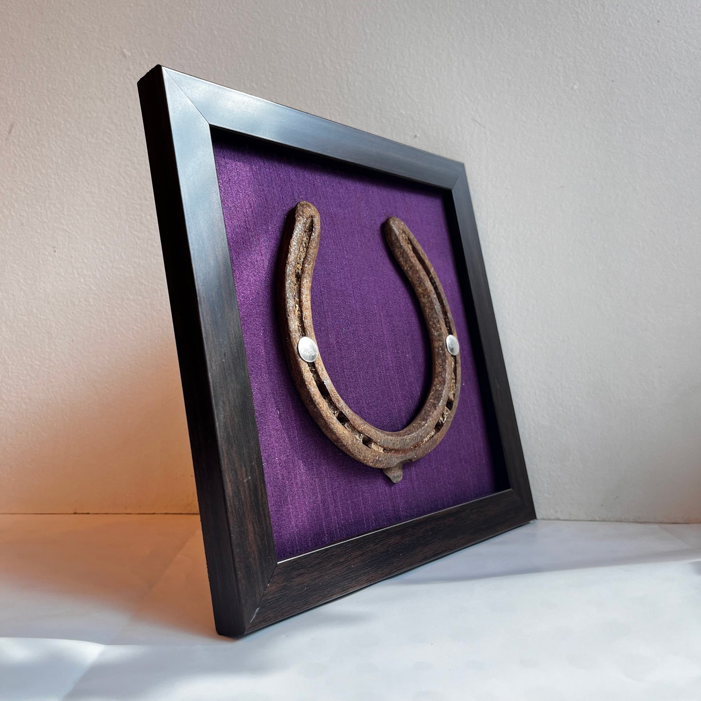 Good Luck Horse Shoe with Purple silk background