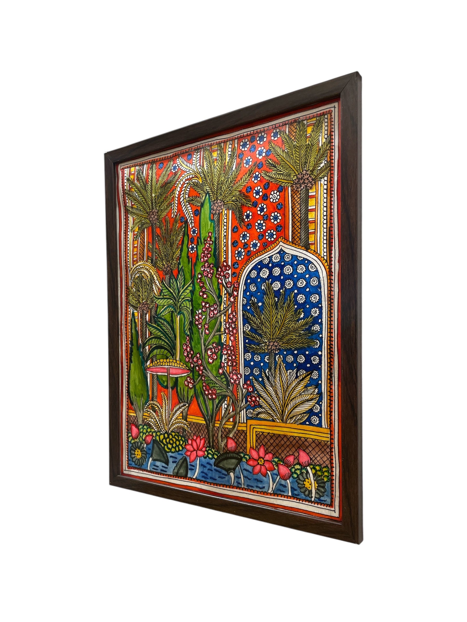 Authentic Handpainted  Lotus pond & tree with Resin Frame