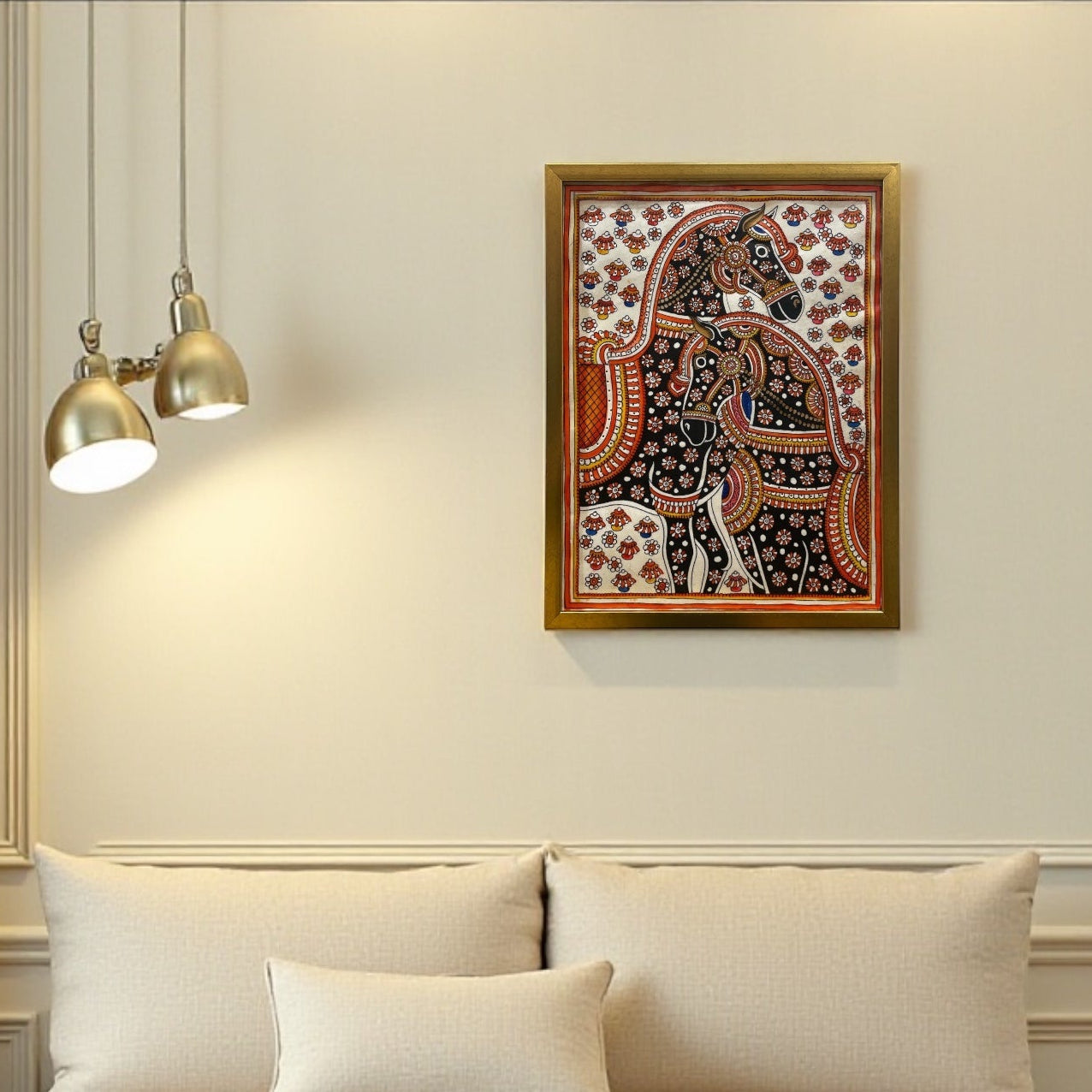 Authentic Handpainted Two Horses with Resin frame