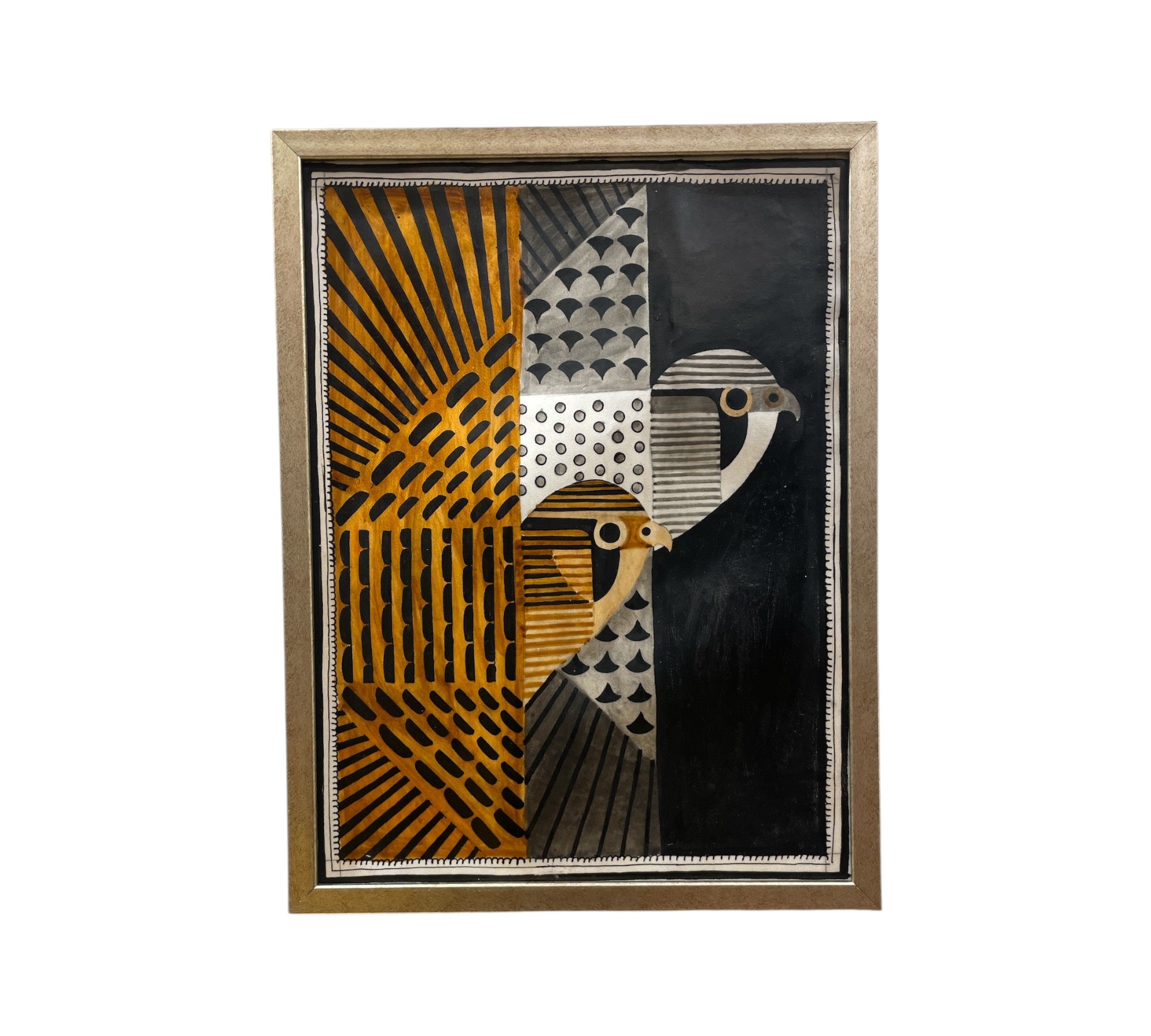 Authentic Handpainted geometry owl couple with Resin Frame