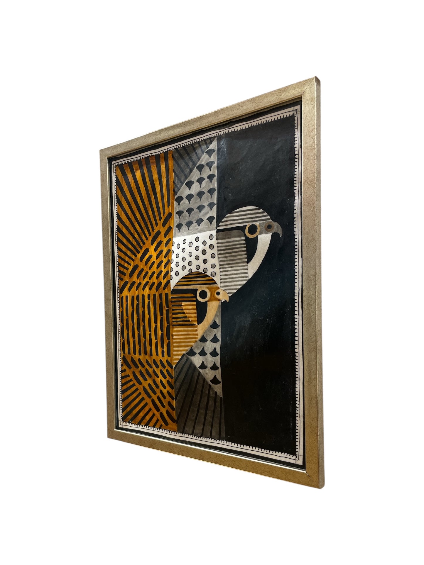 Authentic Handpainted geometry owl couple with Resin Frame