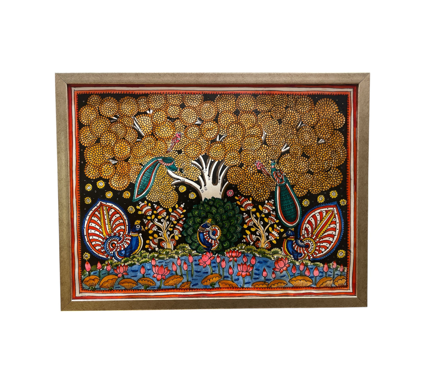 Authentic Handpainted Five Peacock & Two bird with Resin Frame