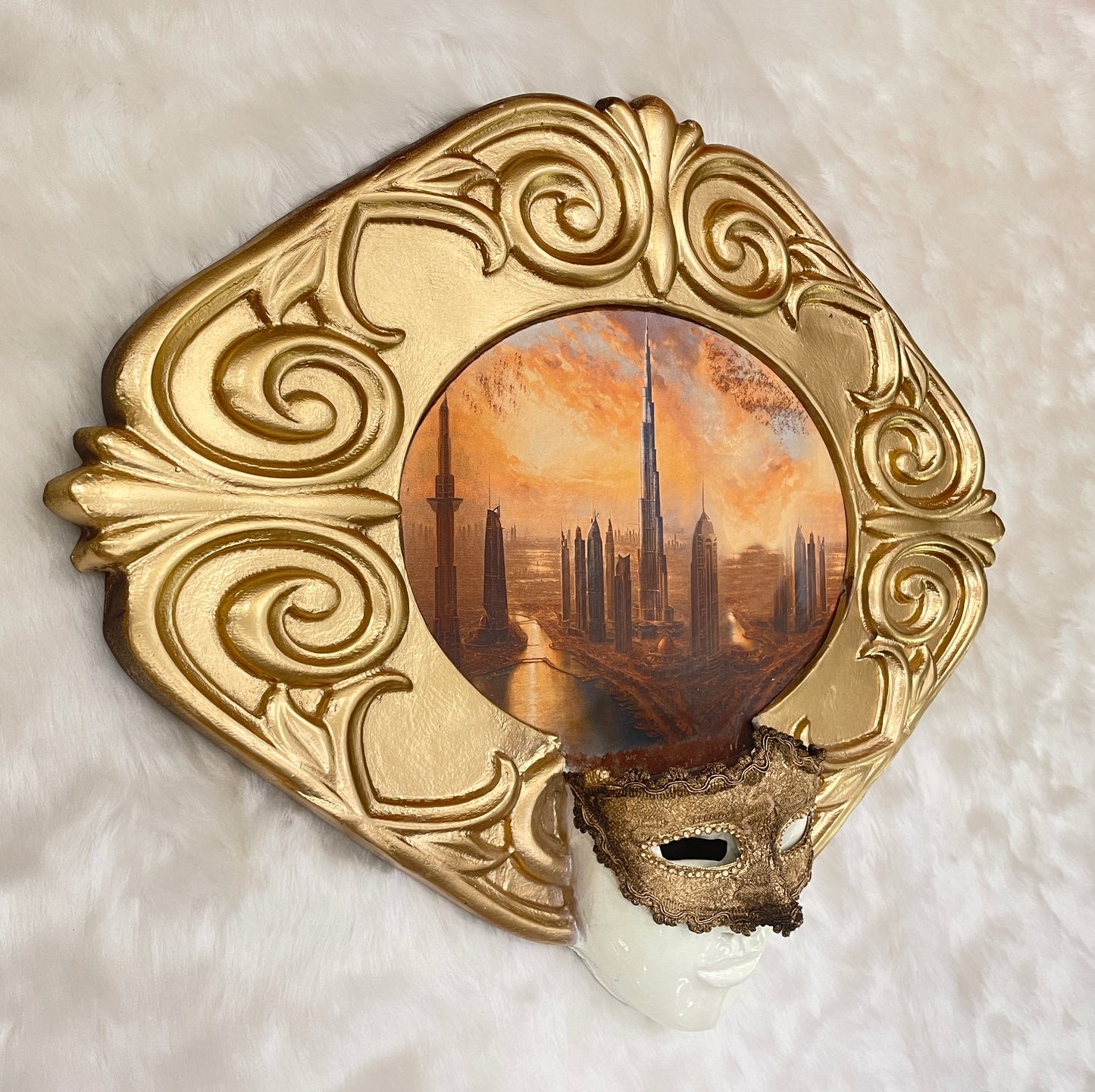 Luxury Horizons: Futuristic Cityscape Art Mask