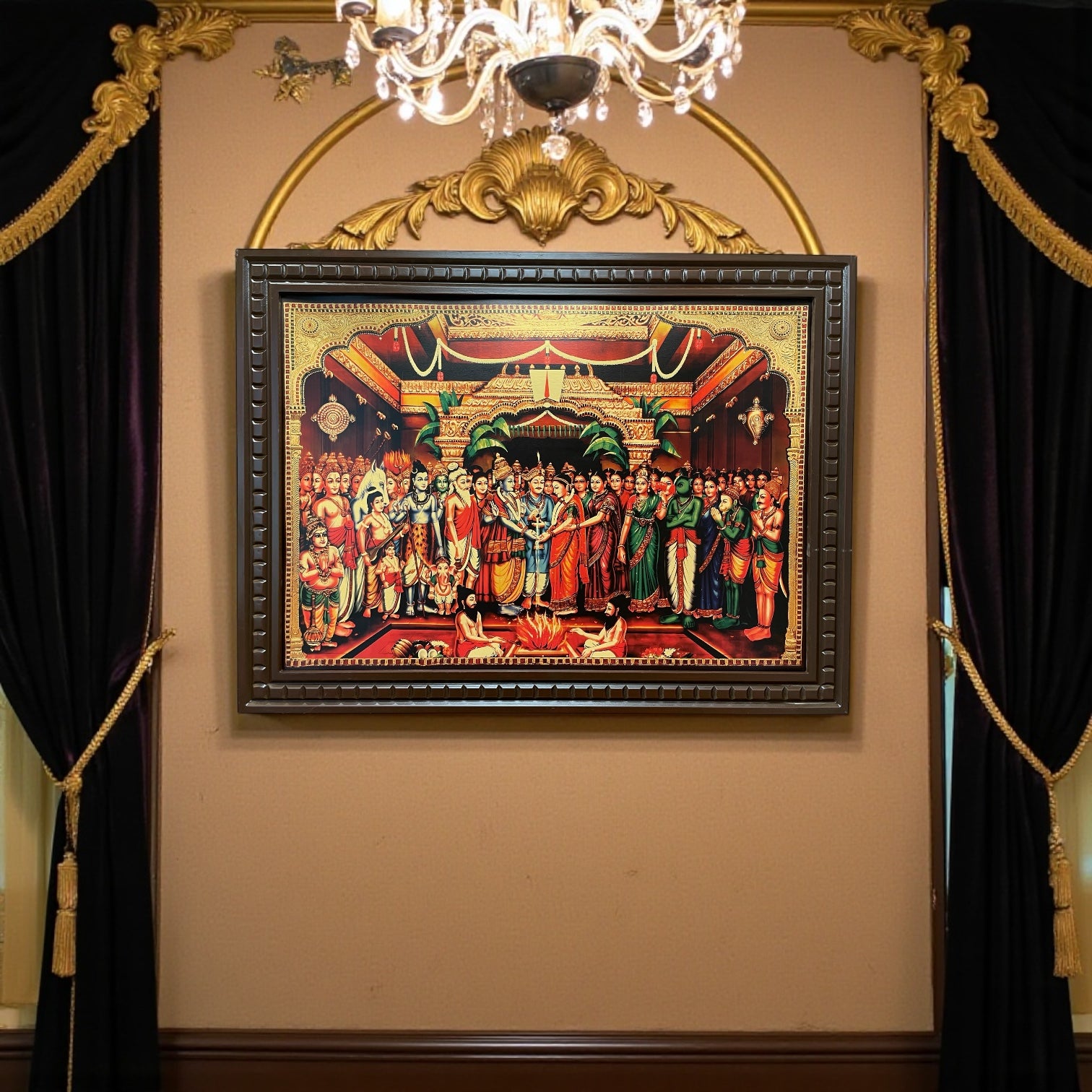 Srinivasa Kalyanam Gold foiled artwork in wooden frame