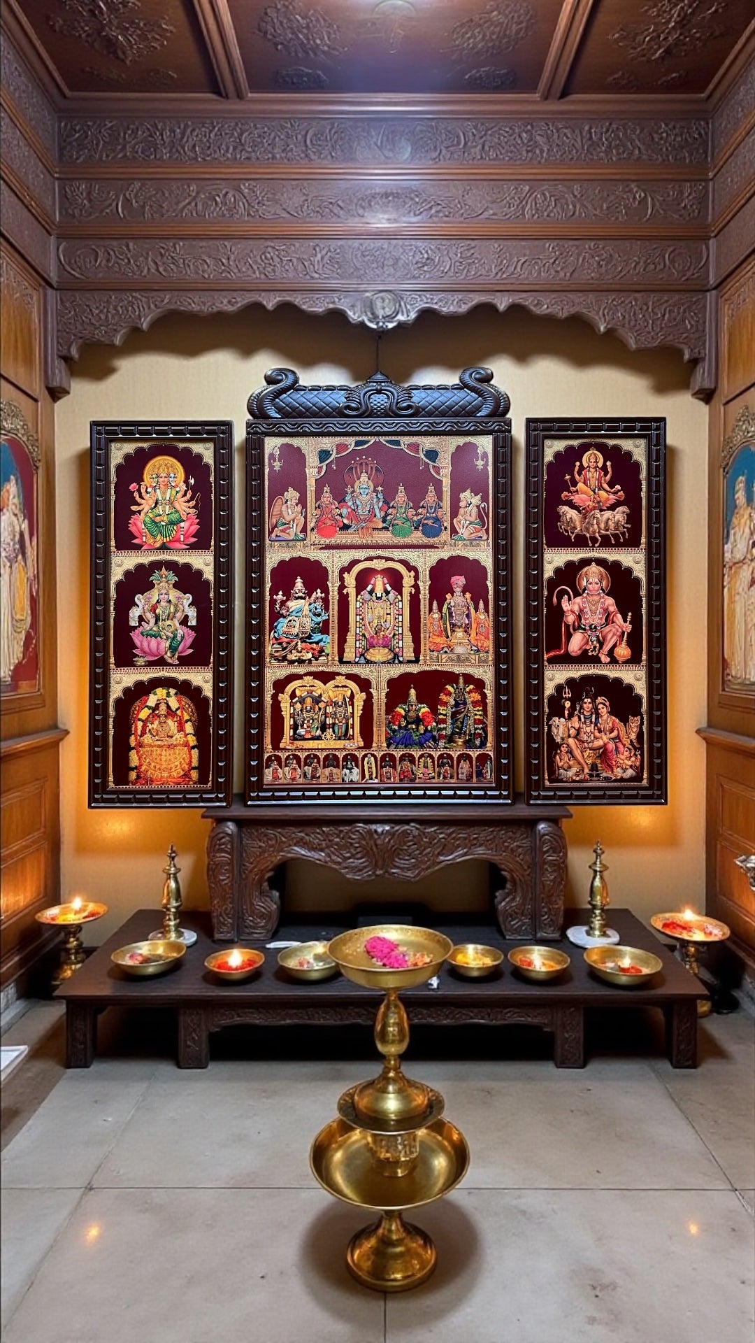 Set of 3 God Frames for Pooja Room | Gold Leaf Hindu God Wall Art