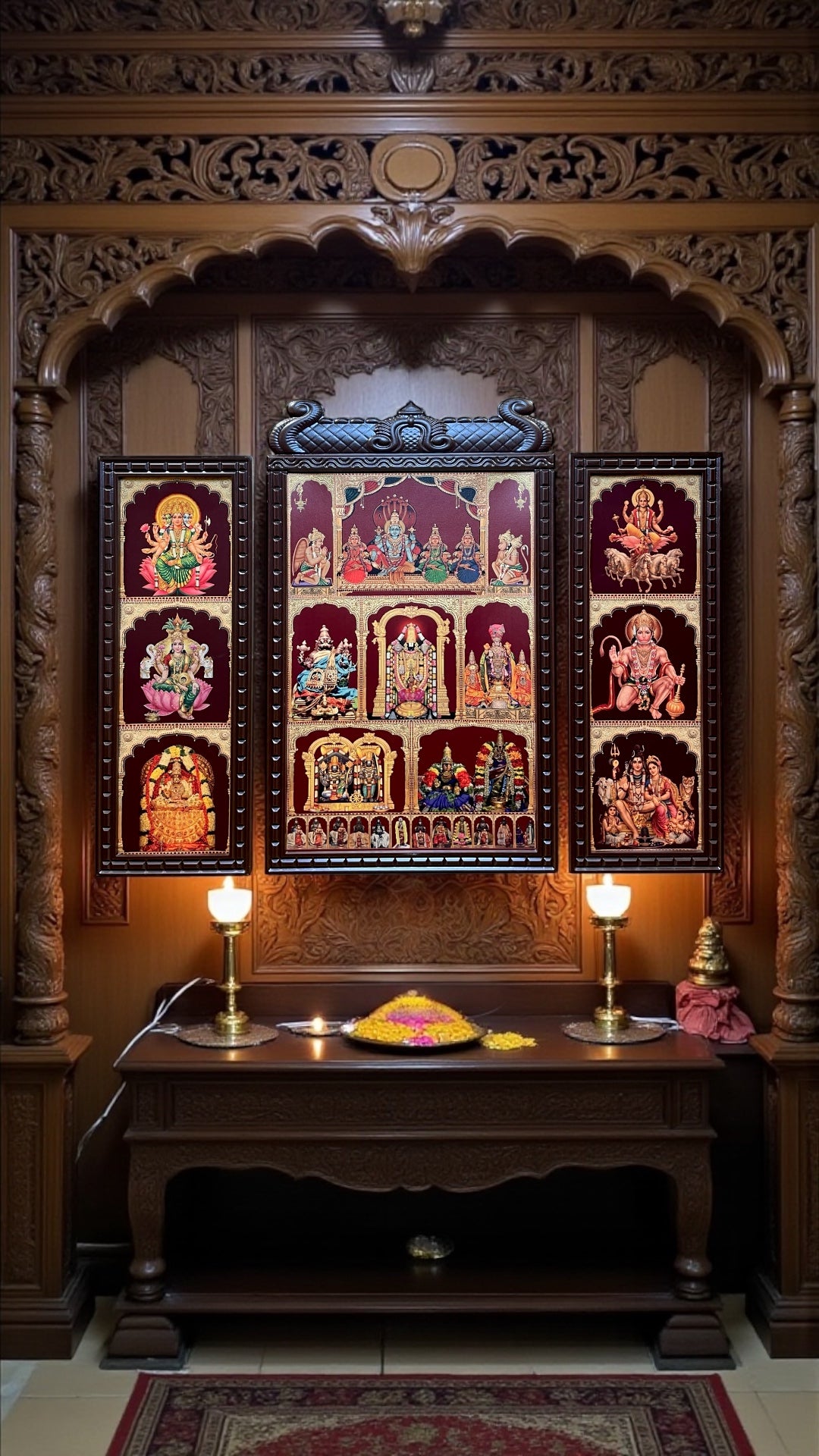 Set of 3 God Frames for Pooja Room | Gold Leaf Hindu God Wall Art