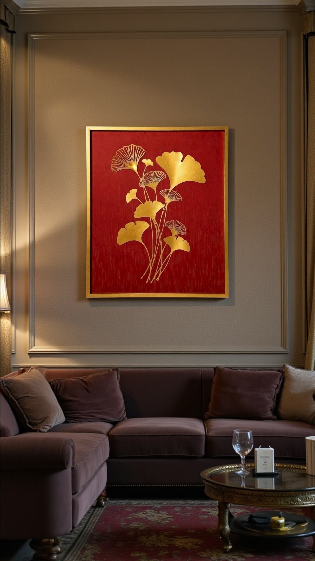 Golden Flower Design Luxury Home Décor Frame- Premium Titanium Metal Wall Art.