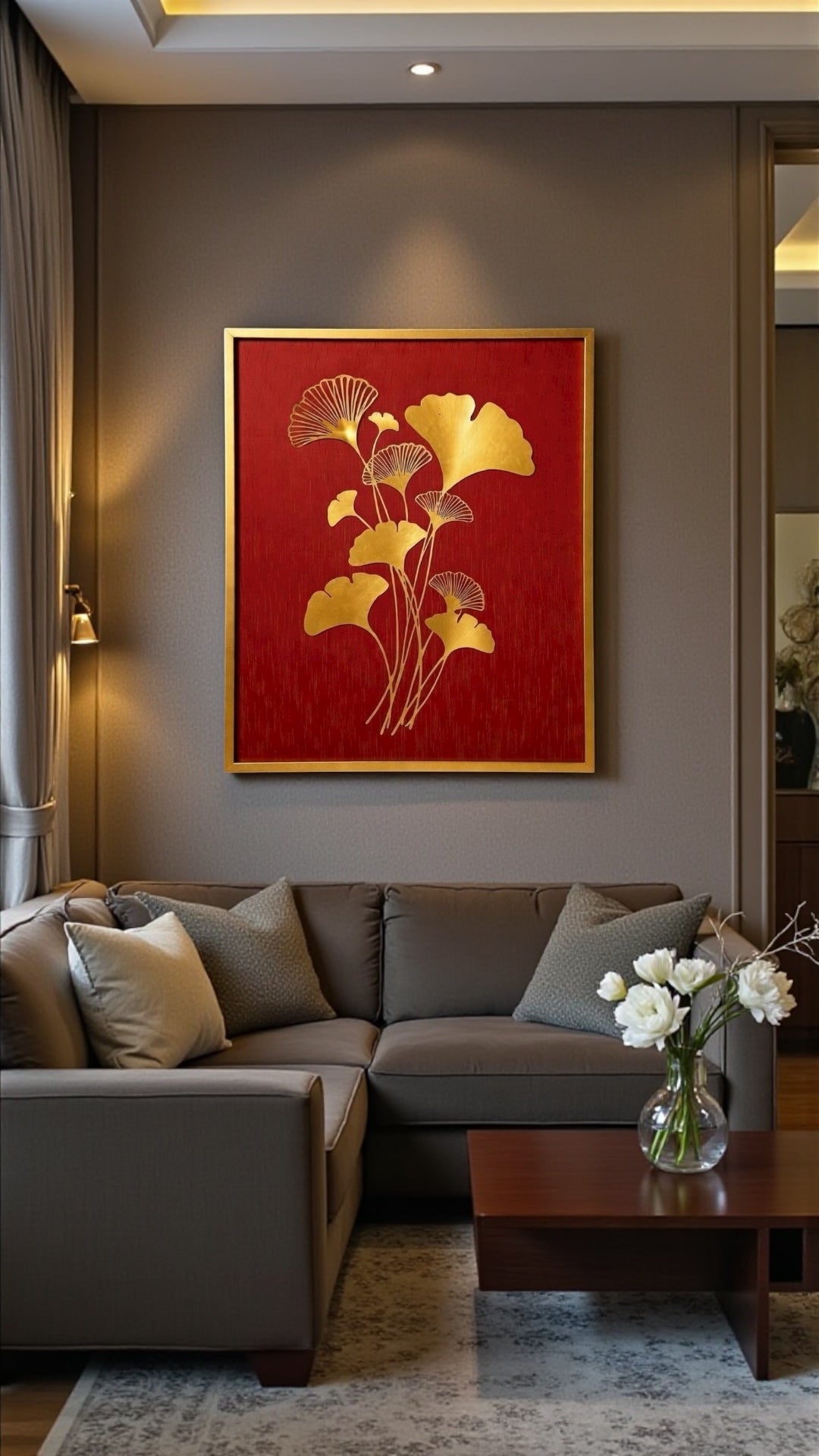 Golden Flower Design Luxury Home Décor Frame- Premium Titanium Metal Wall Art.