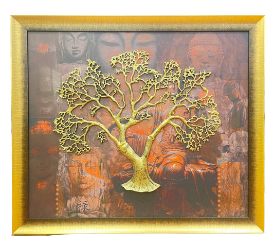Tree of Life - Buddha Kalpavriksha Tree in Gold and Gold Frame