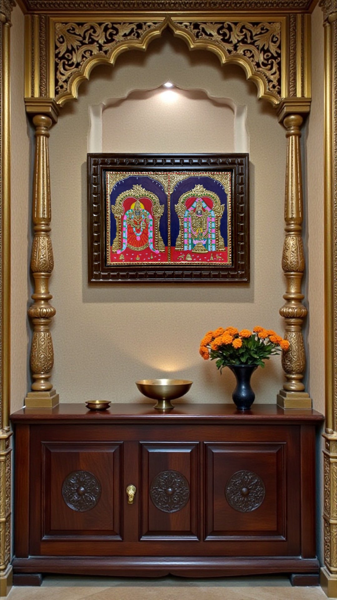 Tanjore Tirupati Balaji with Padmavati Devi Gold Leaf Art