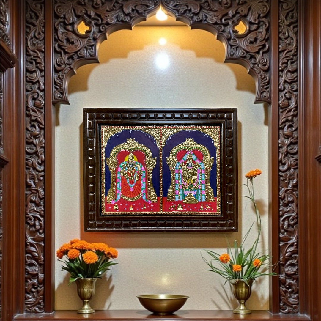 Tanjore Tirupati Balaji with Padmavati Devi Gold Leaf Art – E-Studio