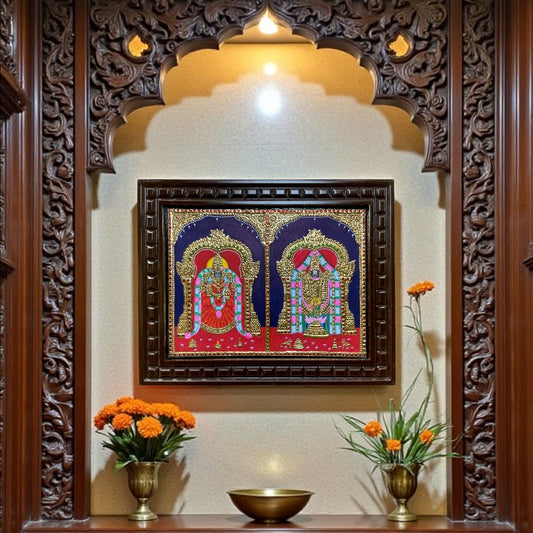 Tanjore Tirupati Balaji with Padmavati Devi Gold Leaf Art