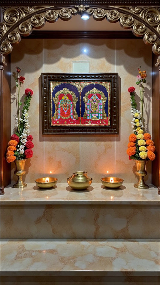 Tanjore Tirupati Balaji with Padmavati Devi Gold Leaf Art