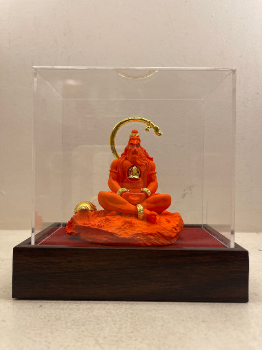 Meditating Lord Hanuman Idol – Porcelain with Metal Embellishments