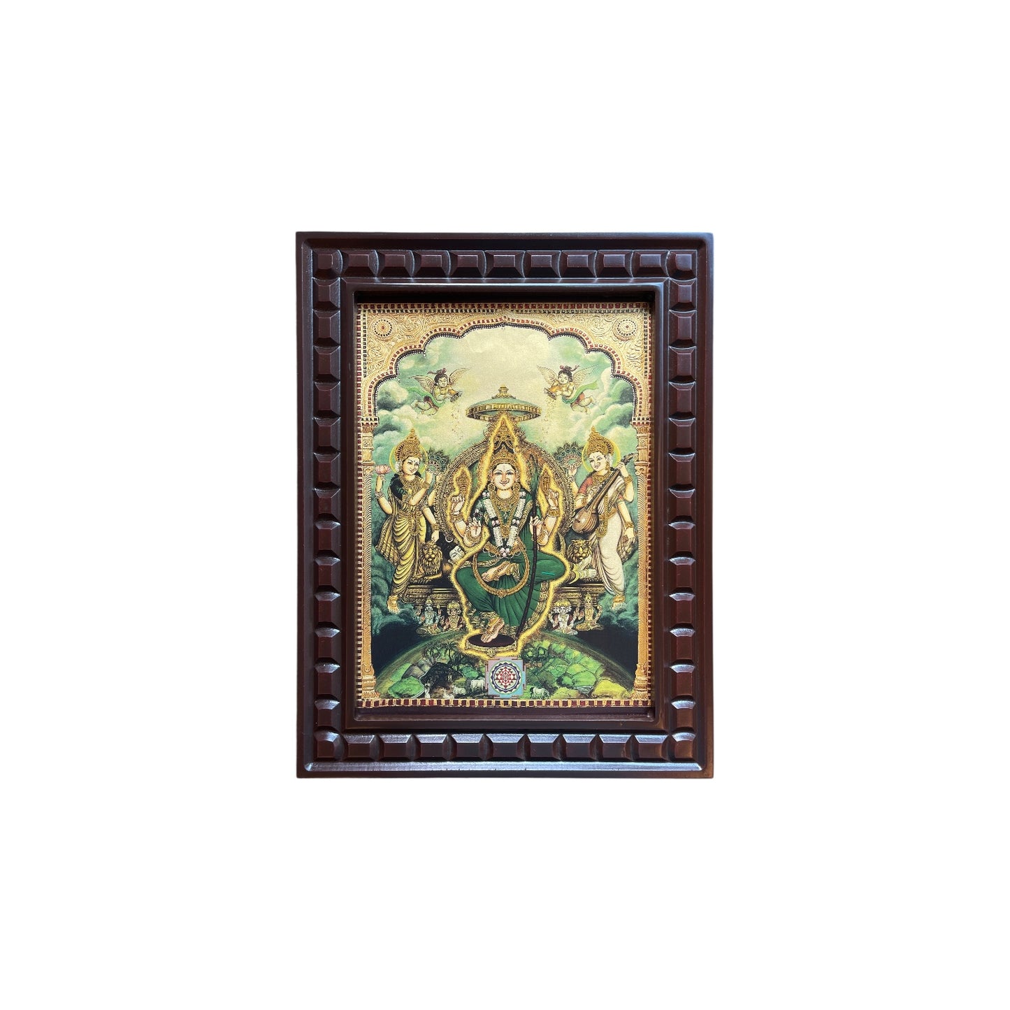 Tripura Sundari Green Saree Gold Foiled Art With Wooden Frame