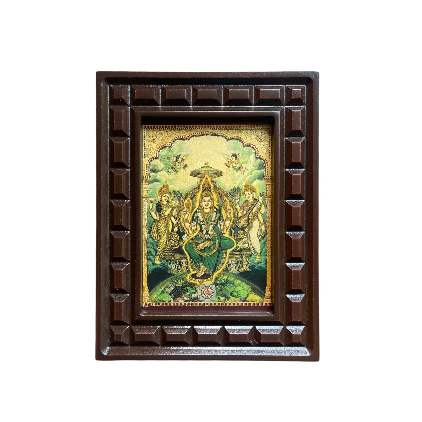 Tripura Sundari Green Saree Gold Foiled Art With Wooden Frame