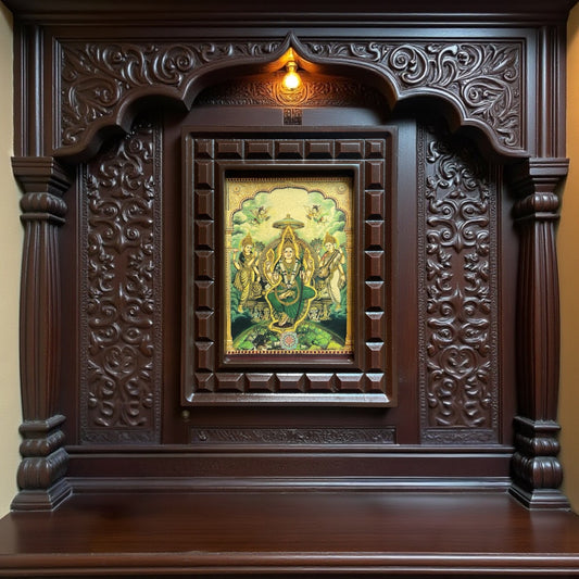 Tripura Sundari Green Saree Gold Foiled Art With Wooden Frame