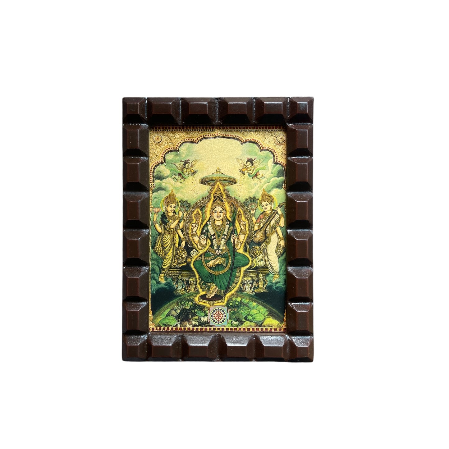 Tripura Sundari Green Saree Gold Foiled Art With Wooden Frame