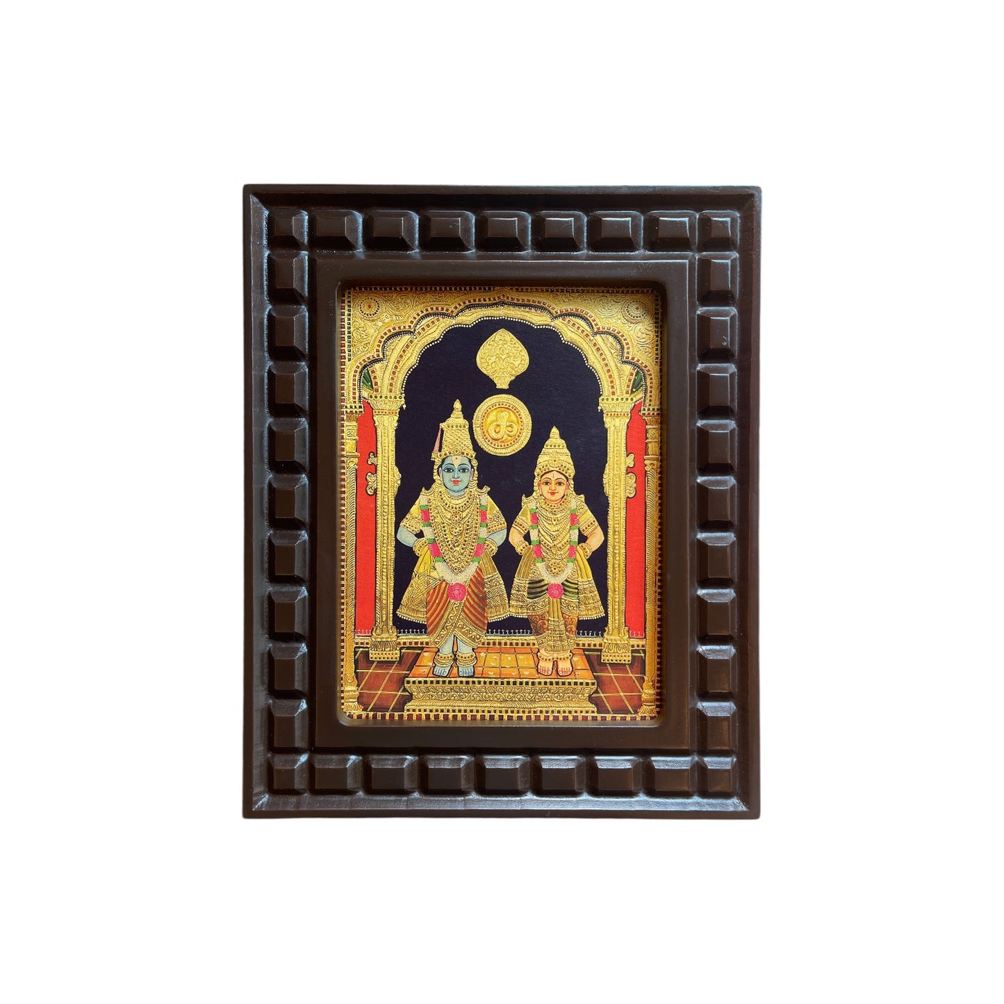 Lord Vitthal and Goddess Rukmini Gold Foiled Art With Wooden Frame