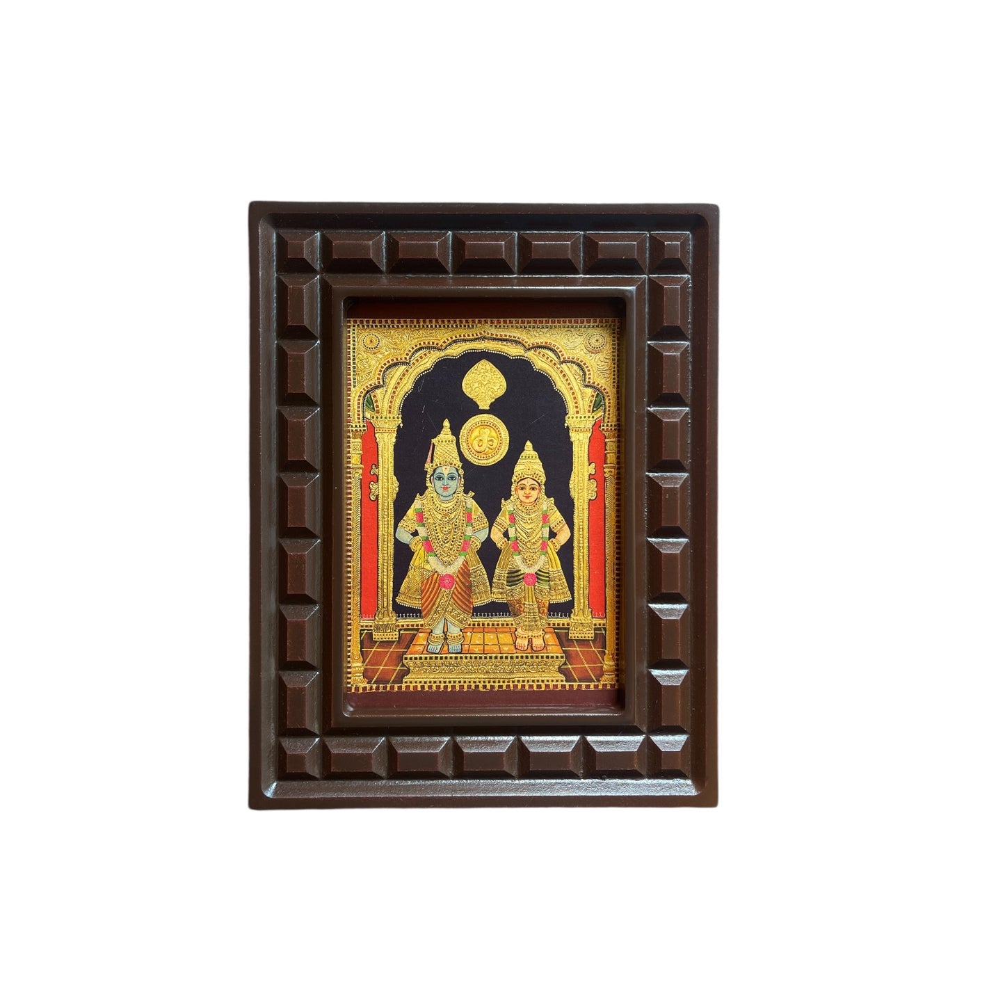 Lord Vitthal and Goddess Rukmini Gold Foiled Art With Wooden Frame