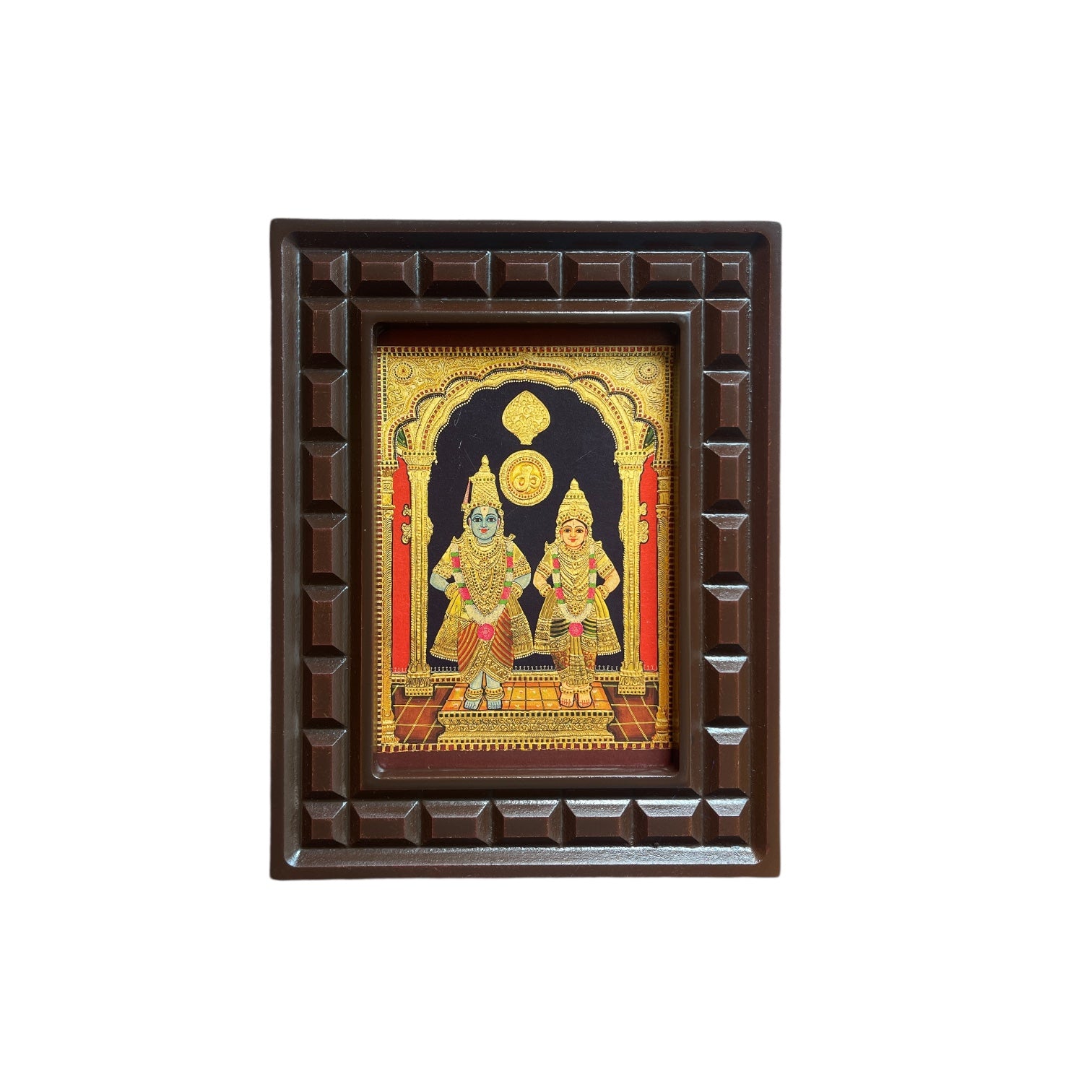 Lord Vitthal and Goddess Rukmini Gold Foiled Art With Wooden Frame