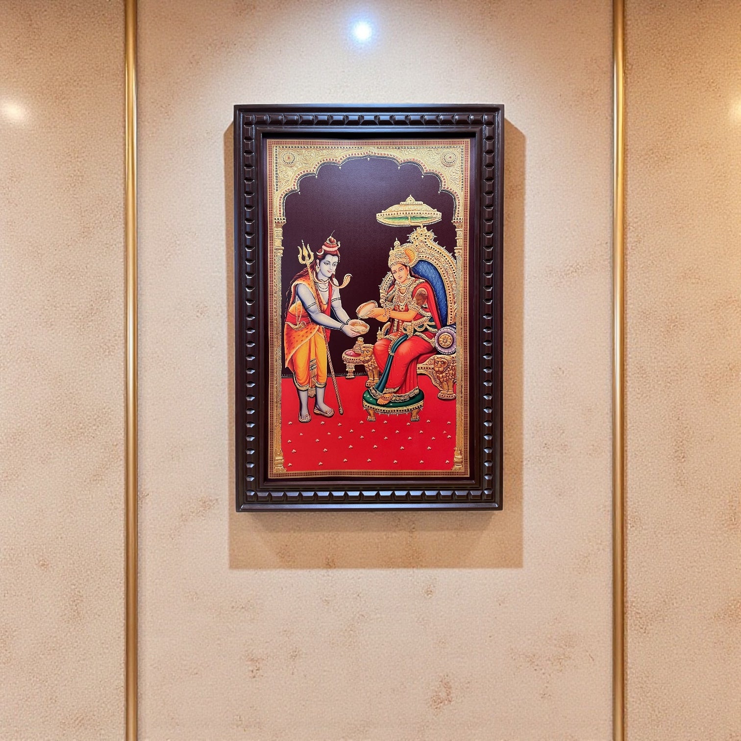 Shiva & Annapurna Gold Leafed Art With Wooden Frame – E-Studio