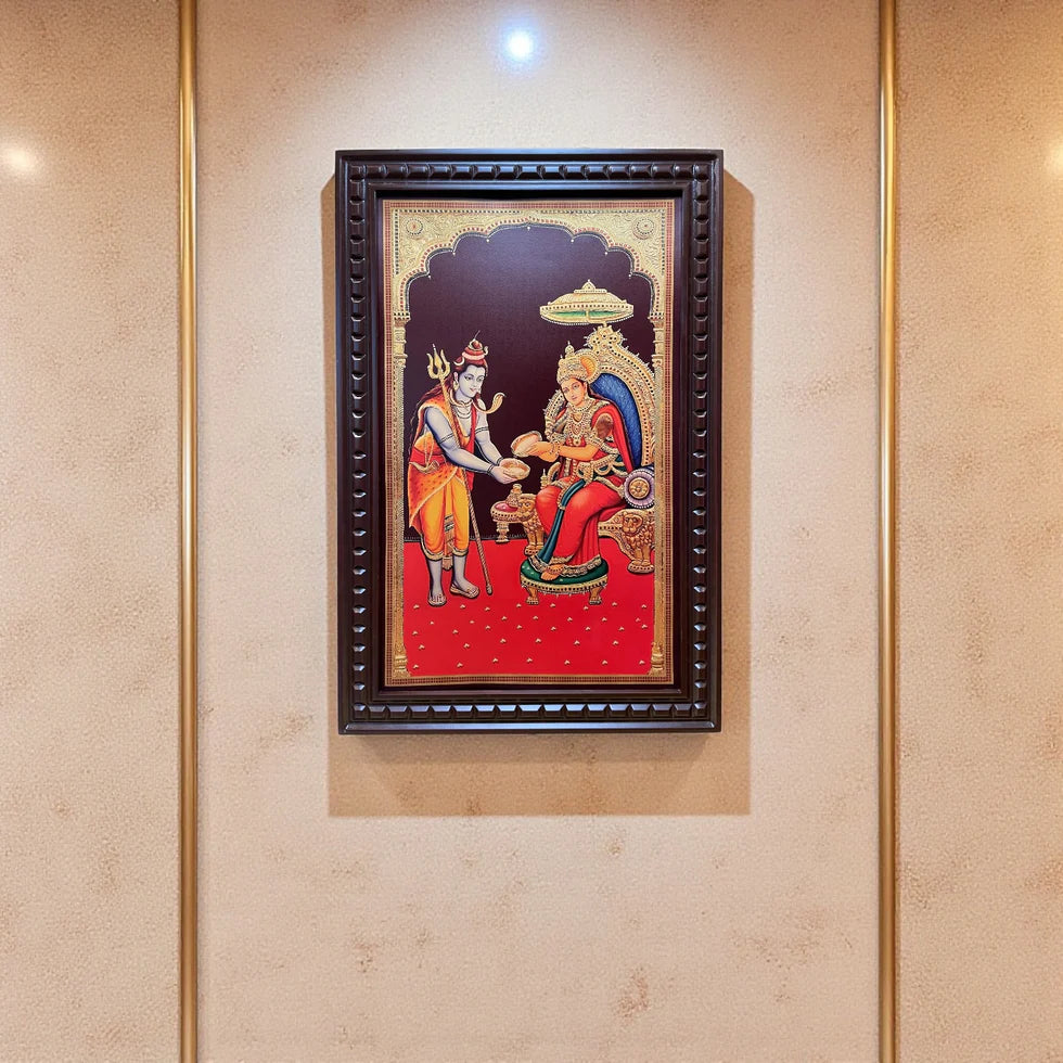 Shiva & Annapurna Gold Leafed Art With Wooden Frame