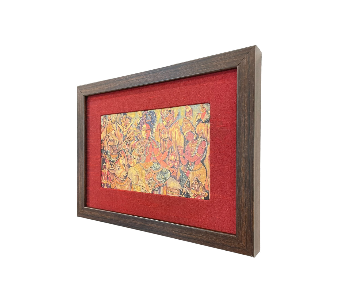 Harmony Within: The Ardhanarishvara Revelation in Red Silk with Brown Frame