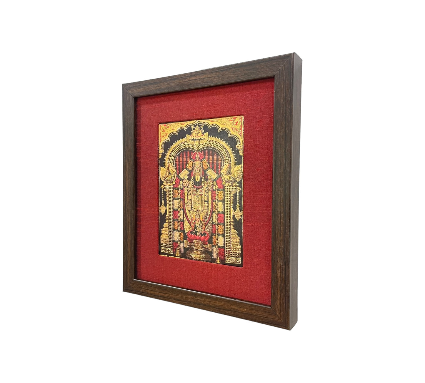 Tirupati Balaji  22 Carat Gold Foil Photo with molded Brown Frame