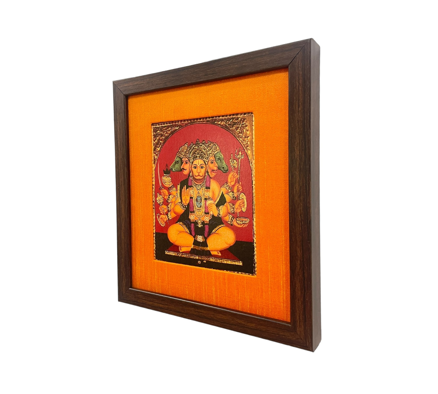 Transcendent Majesty of God Panchamooki Hanuman With Brown Frame