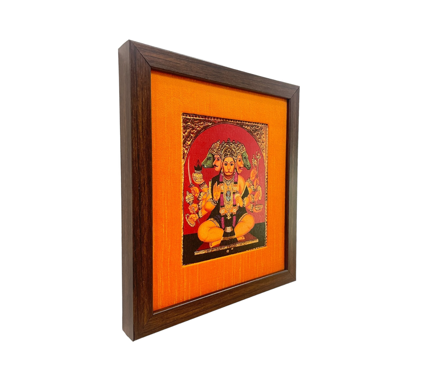 Transcendent Majesty of God Panchamooki Hanuman With Brown Frame