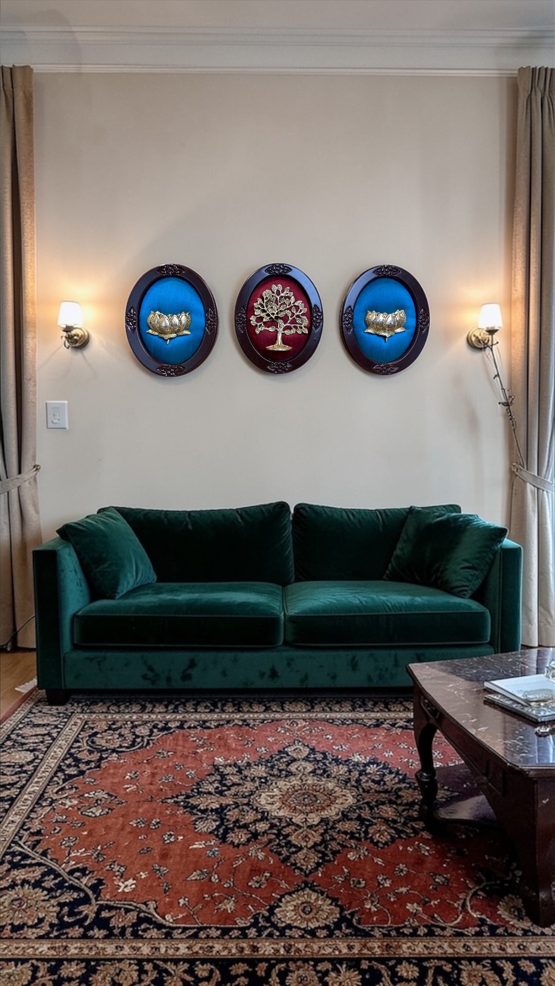 Premium Brass Lotus & Kalpavriksha Wall Art Set