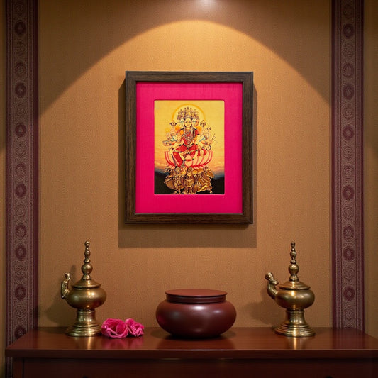 Serenity in Pink: Devotion to Gayathri Matha Devi in Pink Silk With Brown Frame