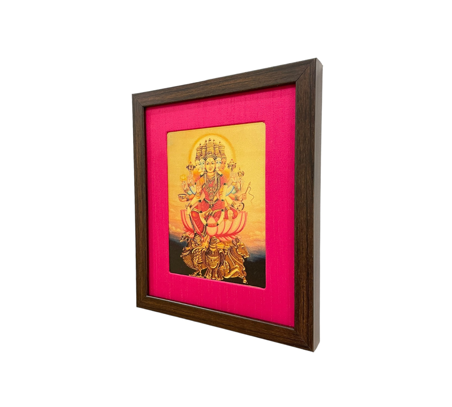 Serenity in Pink: Devotion to Gayathri Matha Devi in Pink Silk With Brown Frame