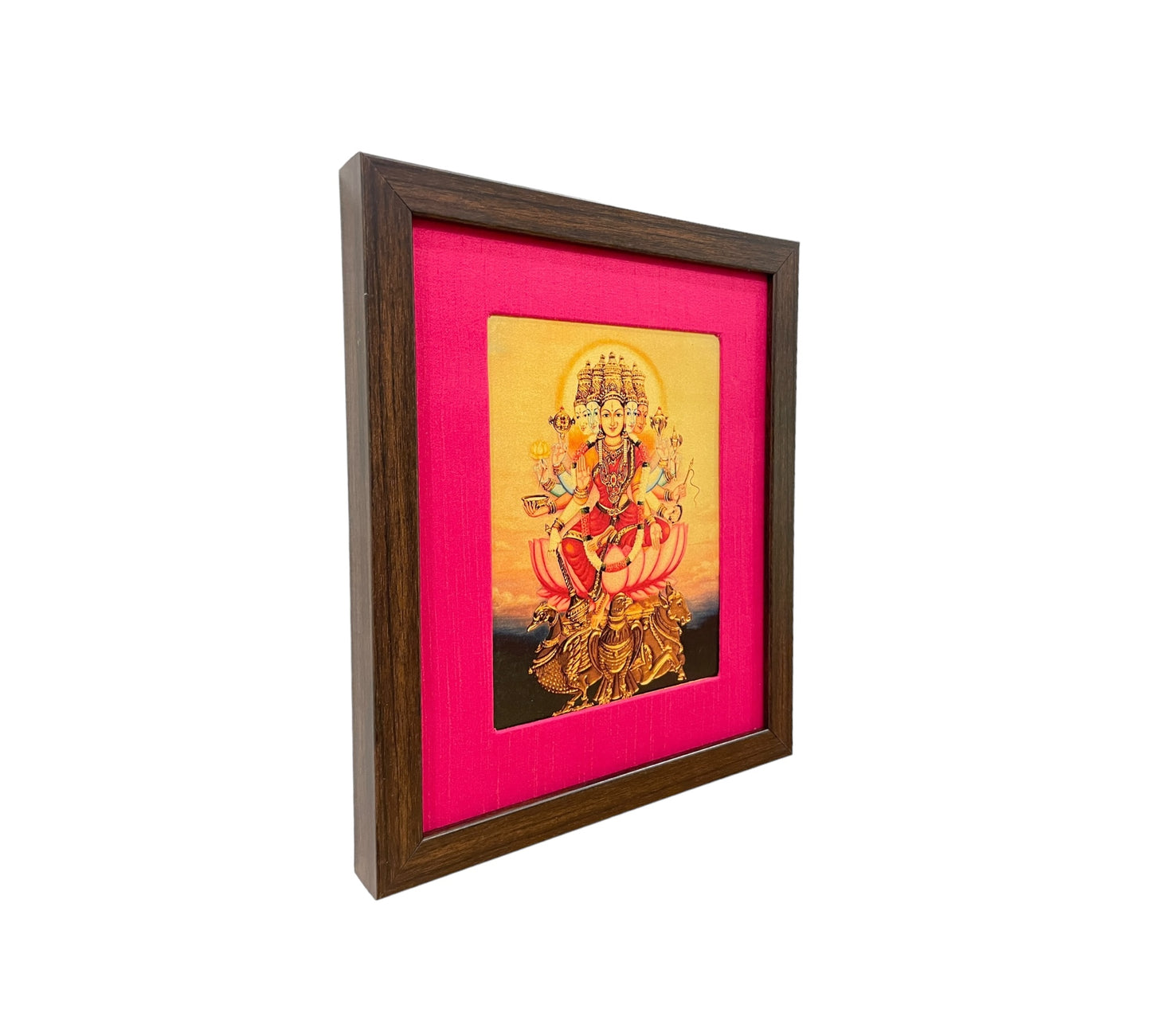 Serenity in Pink: Devotion to Gayathri Matha Devi in Pink Silk With Brown Frame