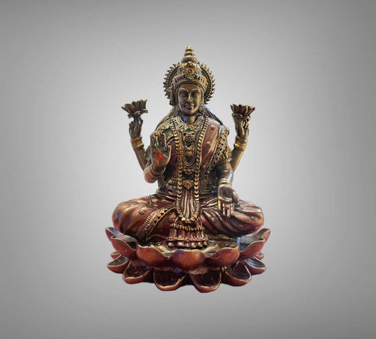 Bronze Lakshmi Devi Seated on Lotus Sculpture