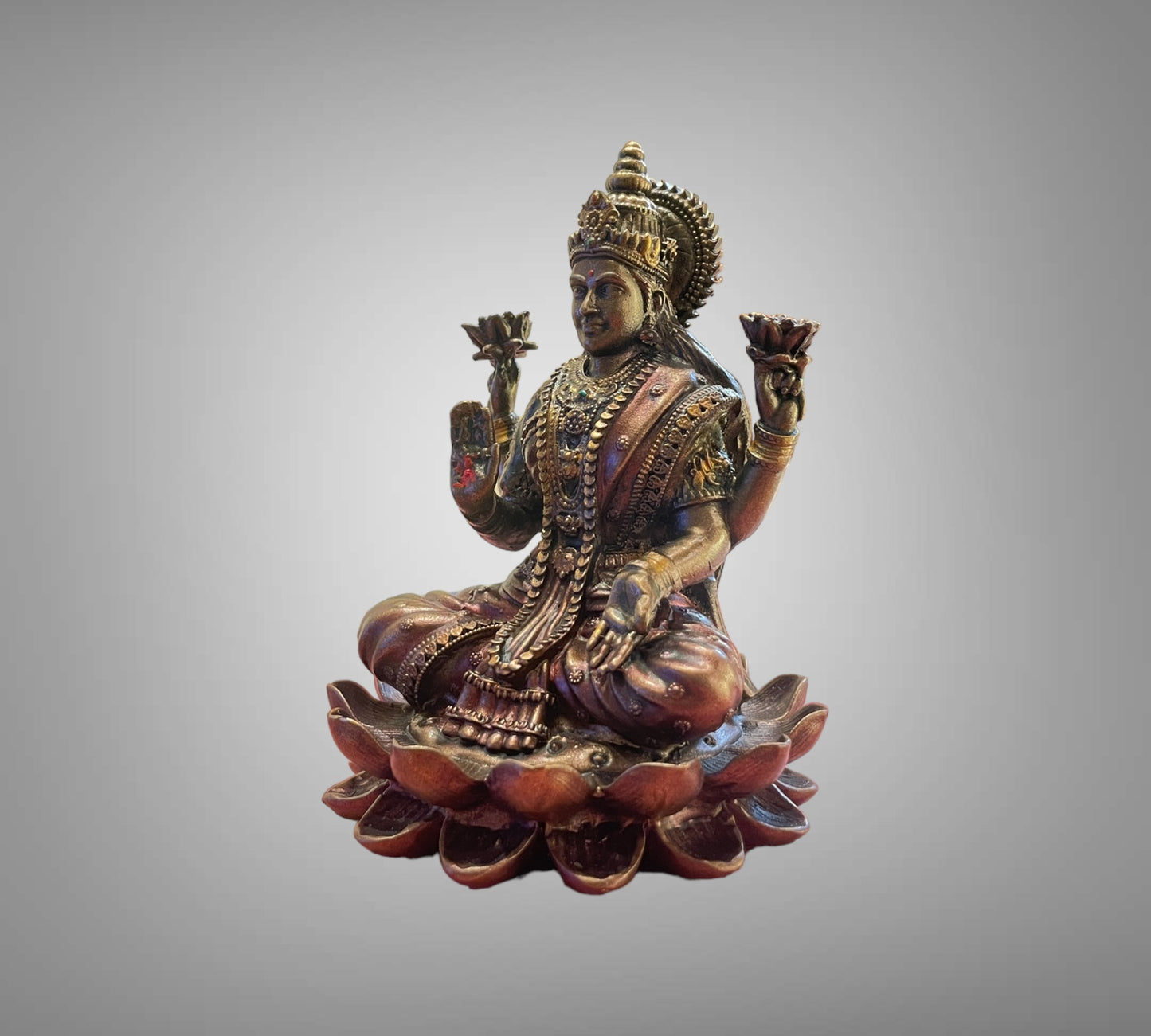 Bronze Lakshmi Devi Seated on Lotus Sculpture