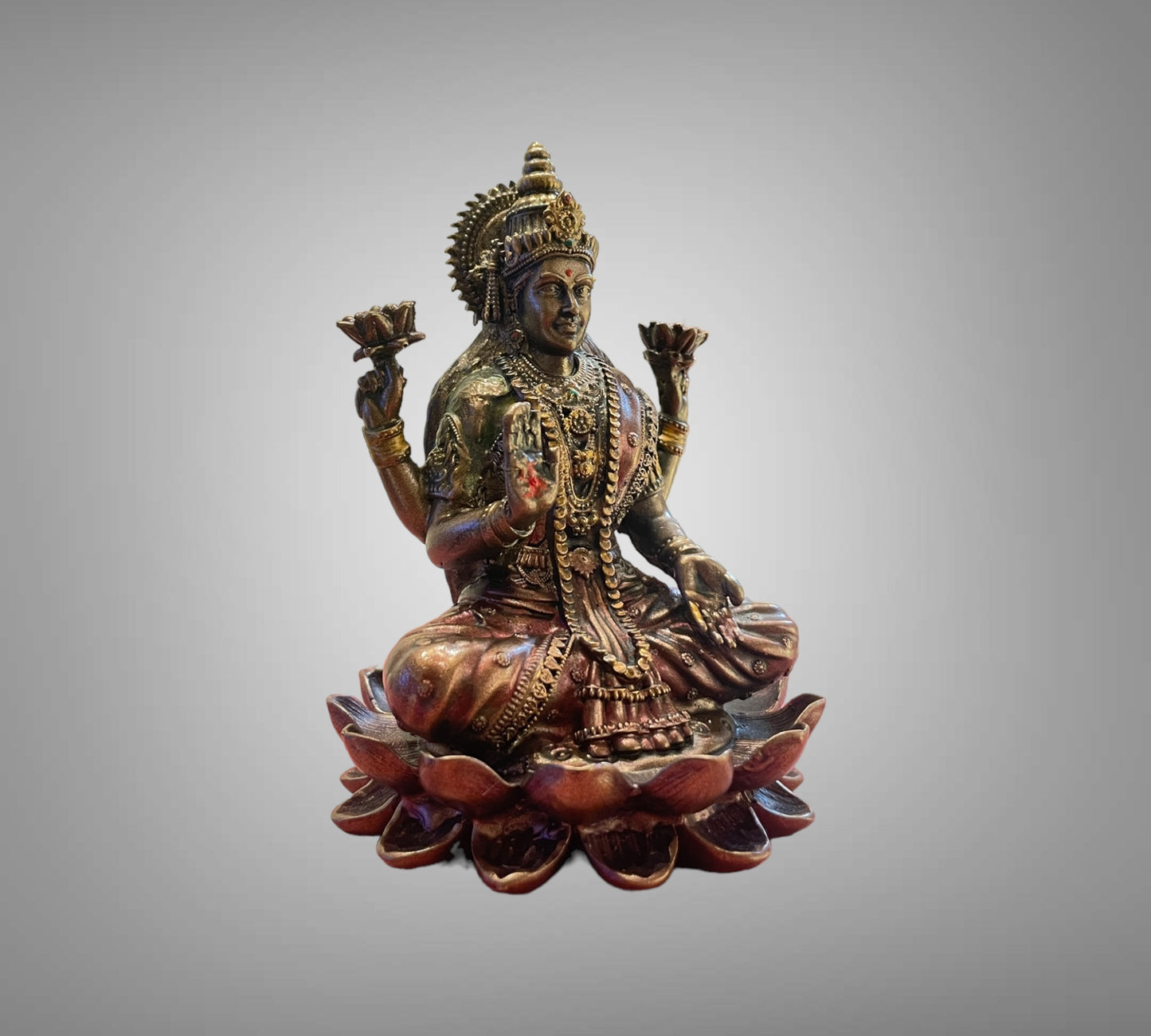 Bronze Lakshmi Devi Seated on Lotus Sculpture