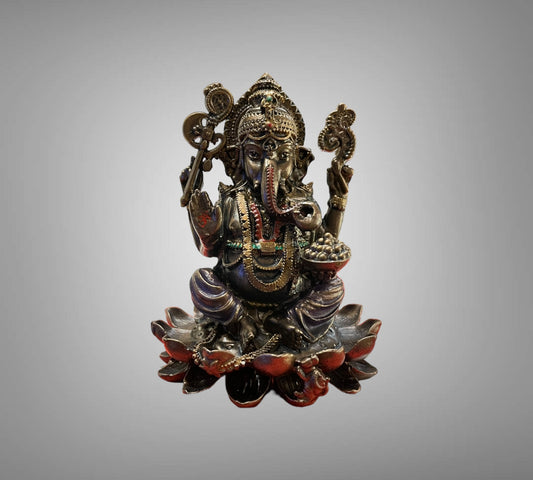Bronze Ganesha Seated on Lotus Sculpture