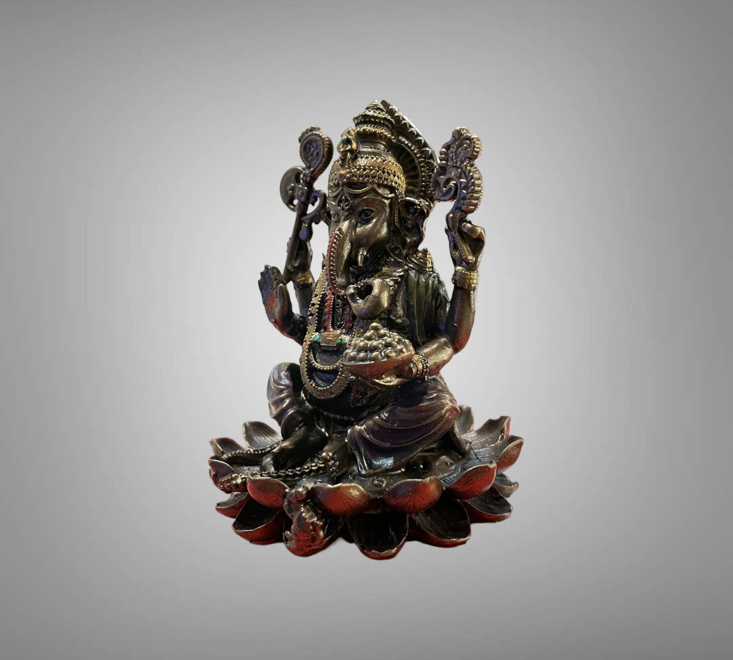 Bronze Ganesha Seated on Lotus Sculpture