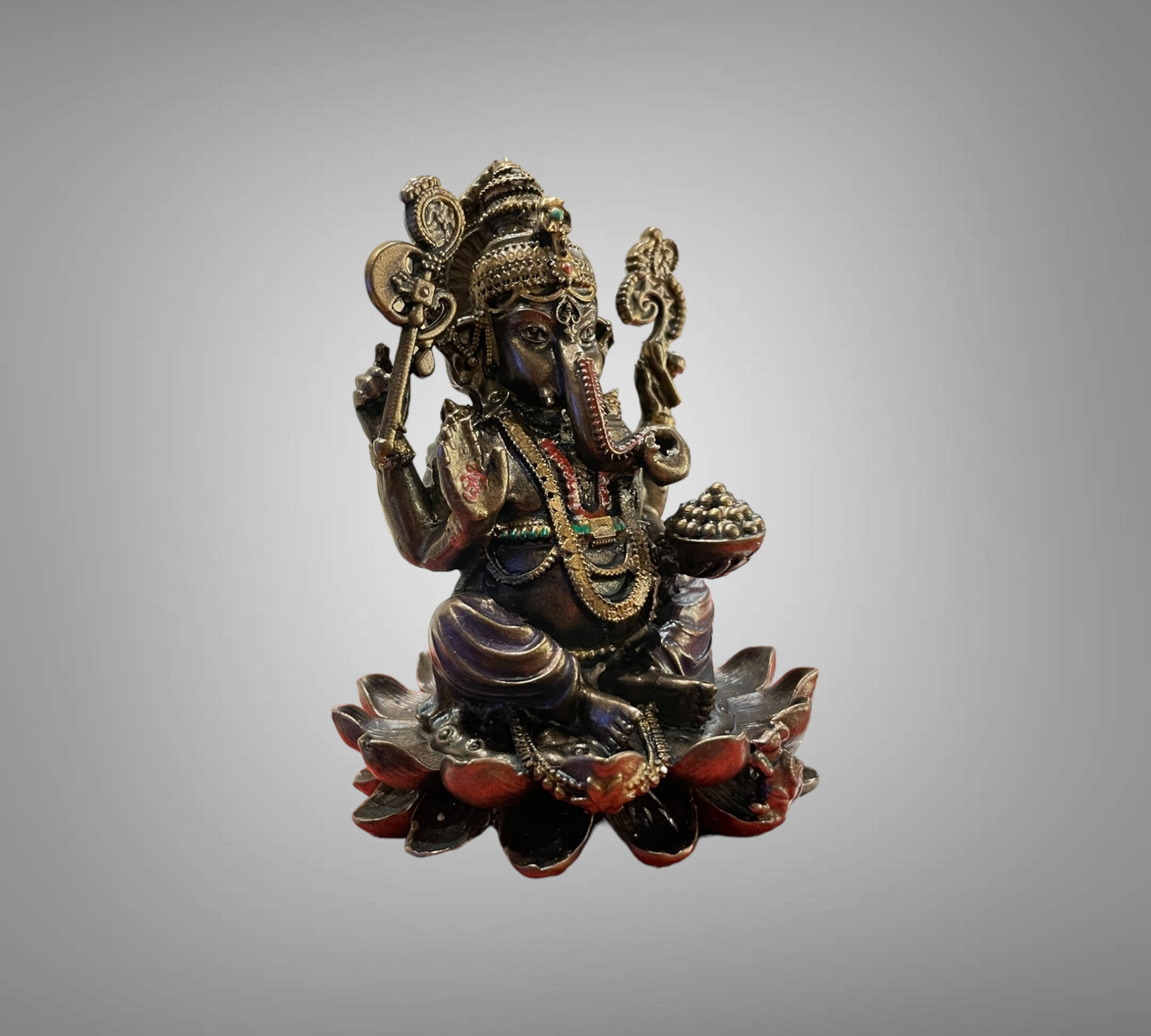 Bronze Ganesha Seated on Lotus Sculpture