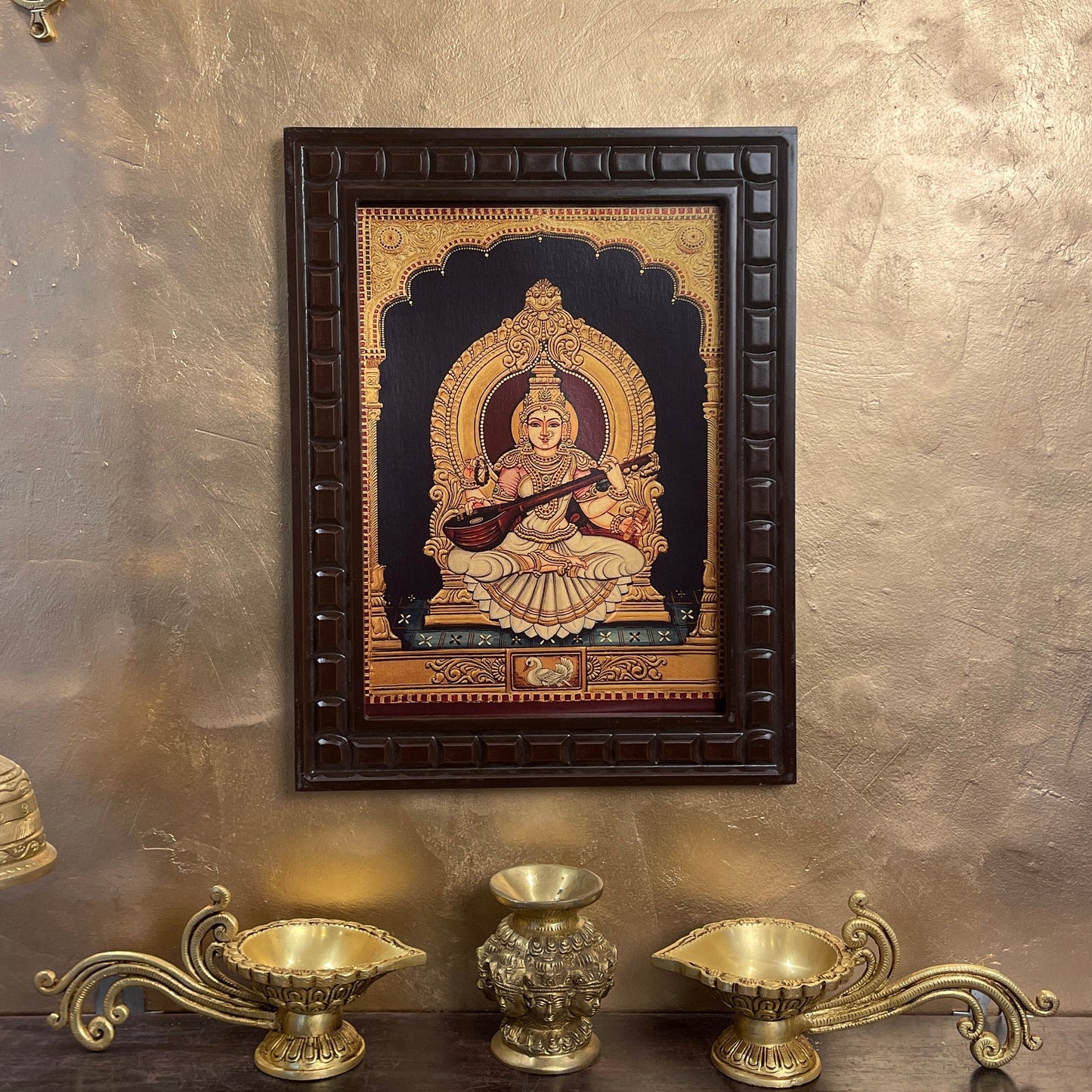 Saraswati Gold Leafed Art With Wooden Frame