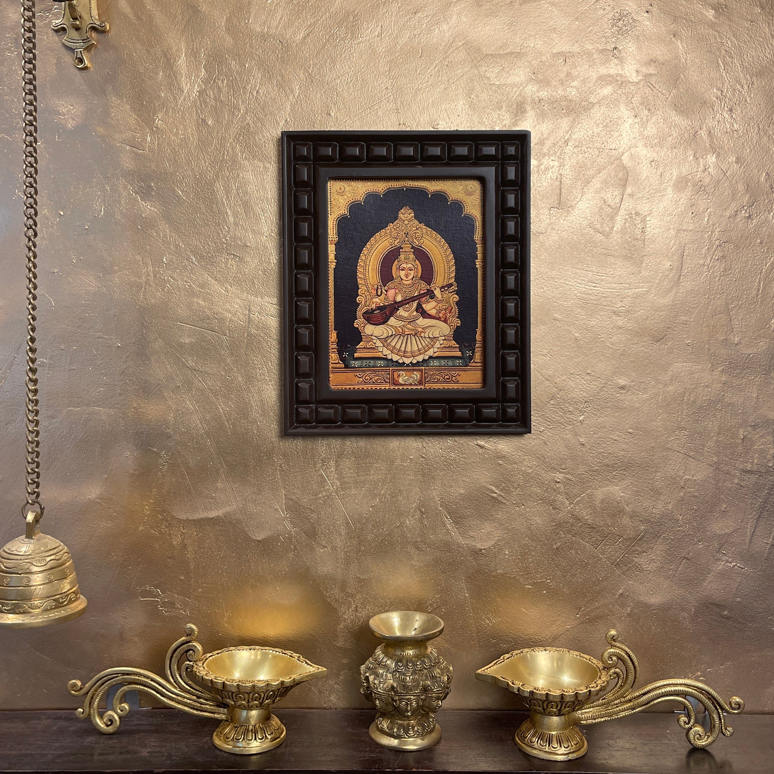 Saraswati Gold Leafed Artwork with Polished Engineered Wooden Frame
