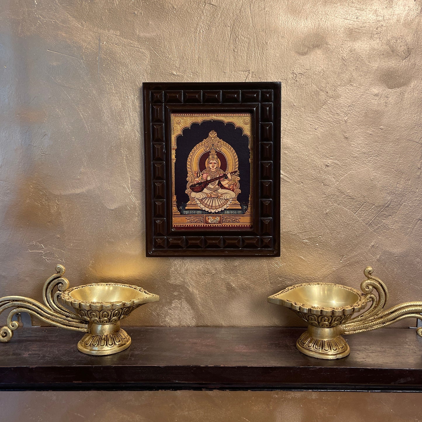 Saraswati Gold Leafed Art With Wooden Frame