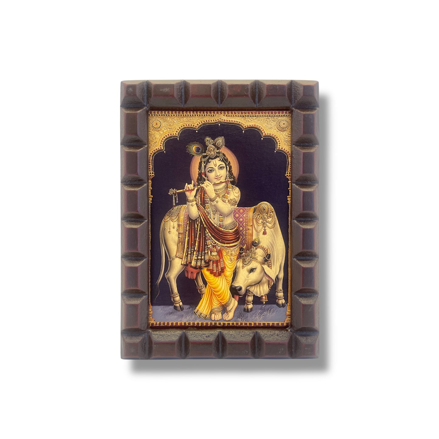 Krishna Gold Leafed Art with Wooden Frame