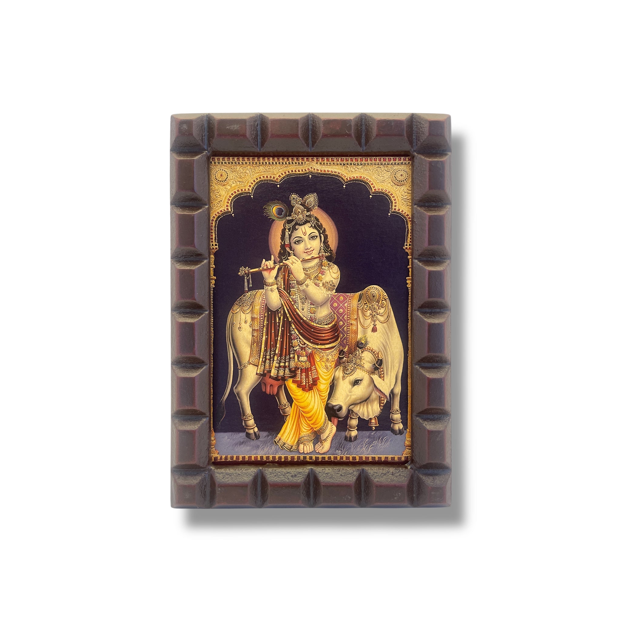 Krishna Gold Leafed Art with Wooden Frame